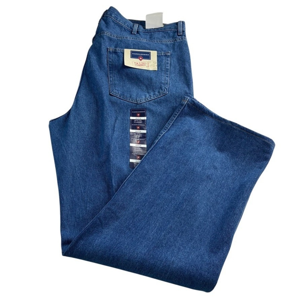 Saddlebred Men's Jeans Denim Blue 46x35 Medium Wash Straight Big‎ & Tall Classic